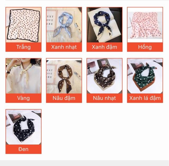 Khăn turban lụa vuông choàng cổ size 70x70cm thanh lịch phong cách nữ tính đa năng dùng làm áo yếm in chấm bi