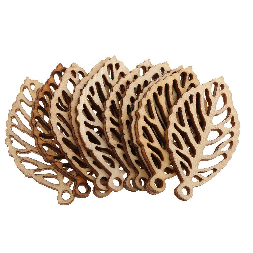 20pcs Hollow Wood Unfinished Wooden Board Craft Tags Leaf Design with Hole