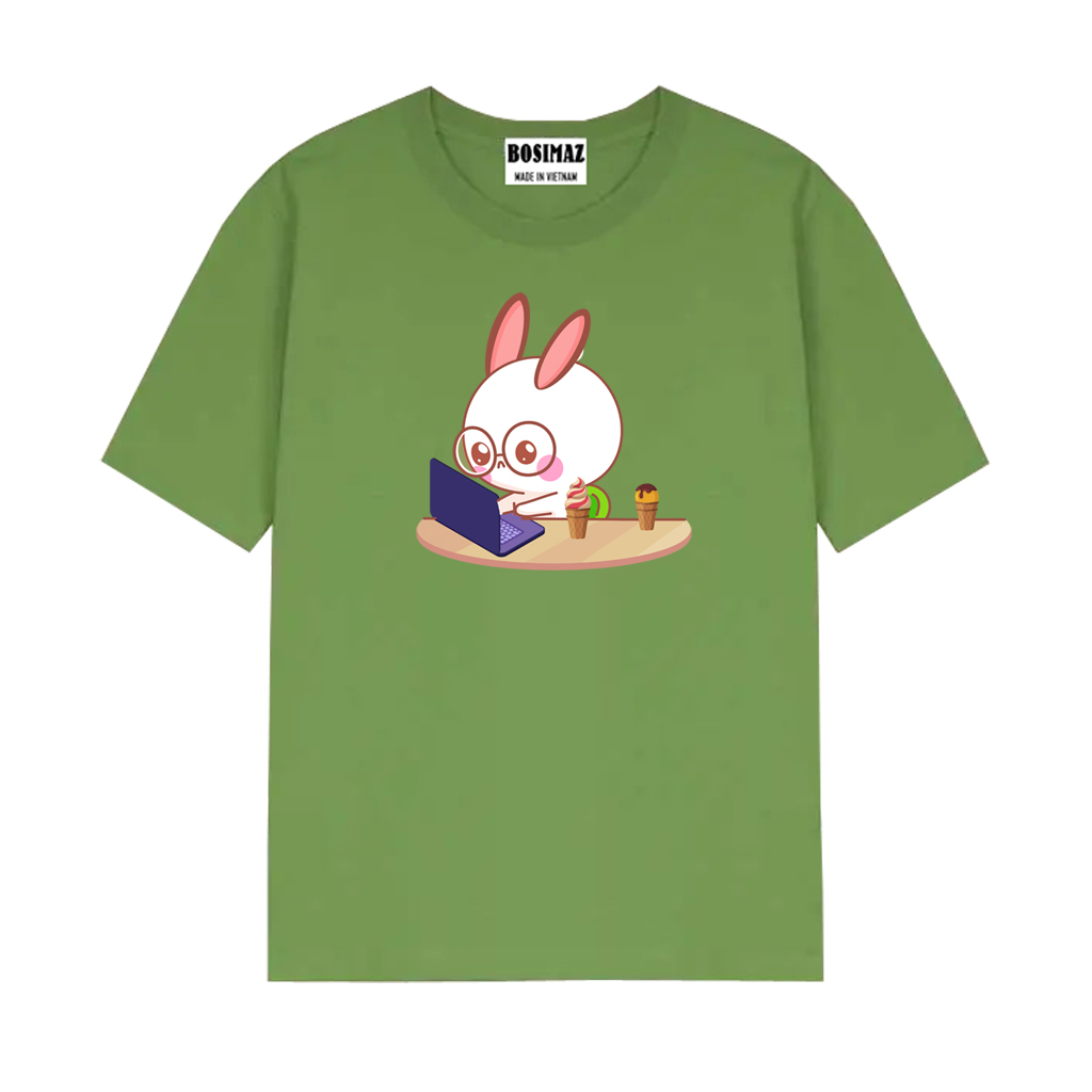 Áo thun Unisex Bosimaz TS013 cổ tròn tay lỡ phom rộng in hình thỏ, thun contton 100%, vải đẹp dày, thoáng mát không xù lông.