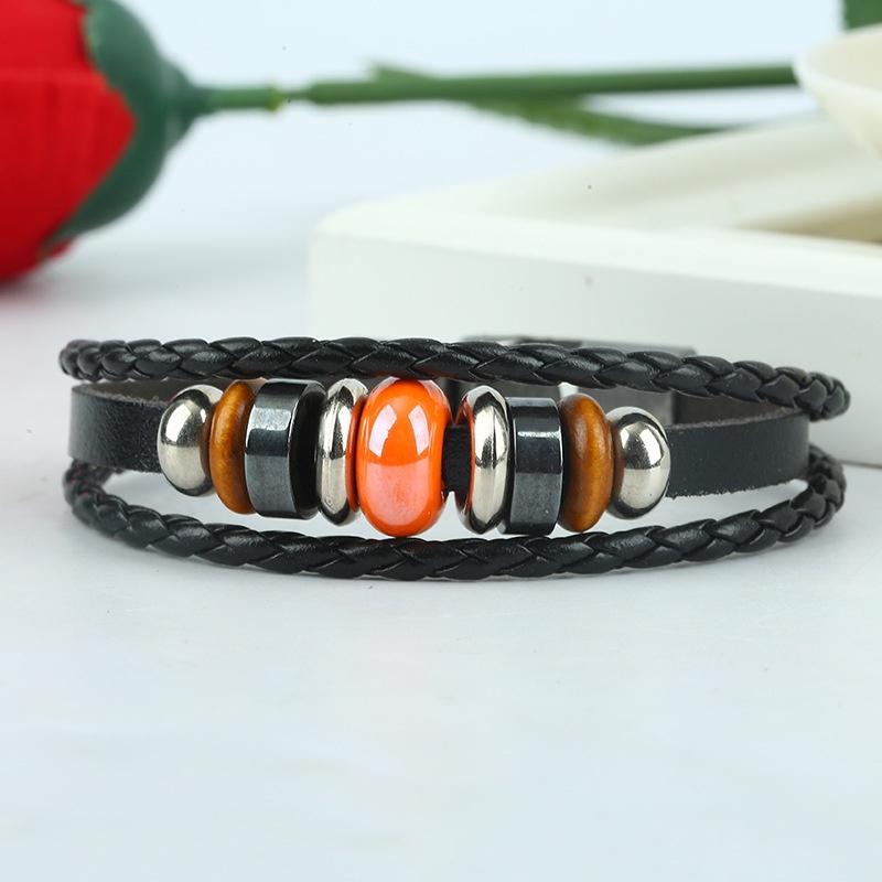 Vòng Đeo Tay Da Cá Tính Rẻ Đẹp Mix Đá Cam