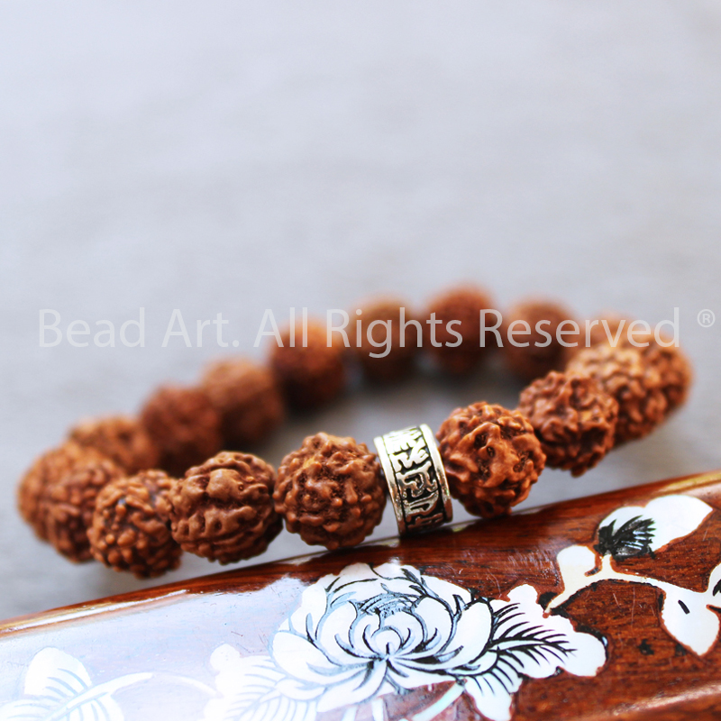 Vòng Tay Hạt Kim Cang Bồ Đề Rudraksha Và Charm Khắc Lục Tự Chú Bạc 925, Mộc, Hoả, Vòng Tay Phong Thuỷ, Chuỗi Hạt - Bead Art