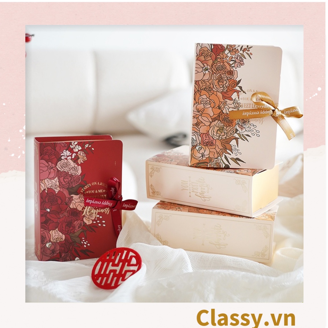 - Hộp giấy đựng quà tặng gắn ruy băng Happy Every, đựng son môi, nước hoa, sô cô la vv..