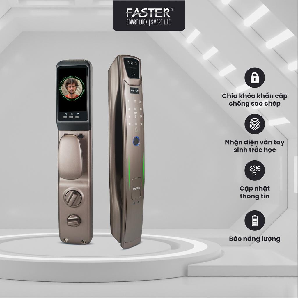 Khóa thông minh FS007FD3D-BS FASTER mở bằng FACE ID, app điều khiển, thẻ từ, mật mã, an toàn cho gia đình