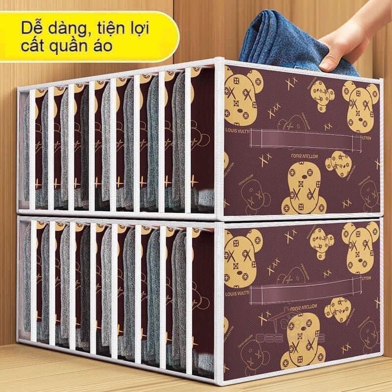 Hộp vải đựng quần áo gấp gọn chia ngăn hình gấu cao cấp cỡ lớn 9 ngăn tiện lợi