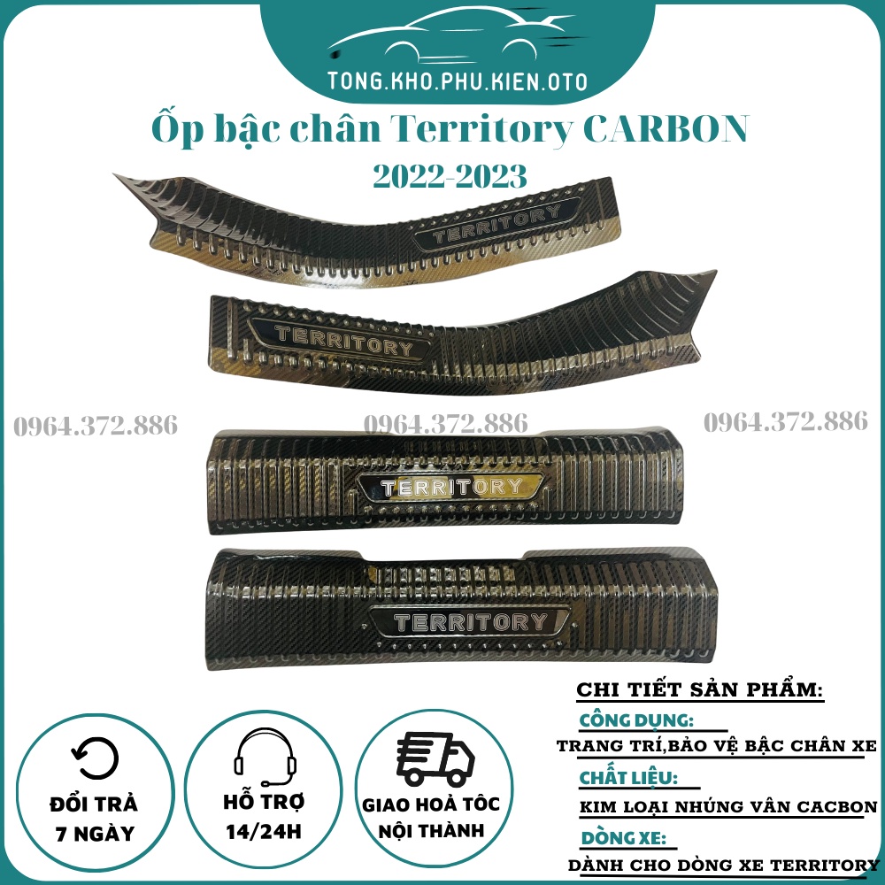 Ốp Bậc Cửa, Nẹp Bước Chân CARBON xe Territory 2022 - 2023 Mẫu vân cacbon cao cấp-Chữ tráng gương