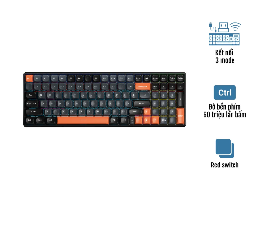 Bàn phím cơ Gaming không dây AULA S100 PRO 3 MODE (Phiên bản Đen+xám+cam/ Red switch) - Hàng Chính Hãng