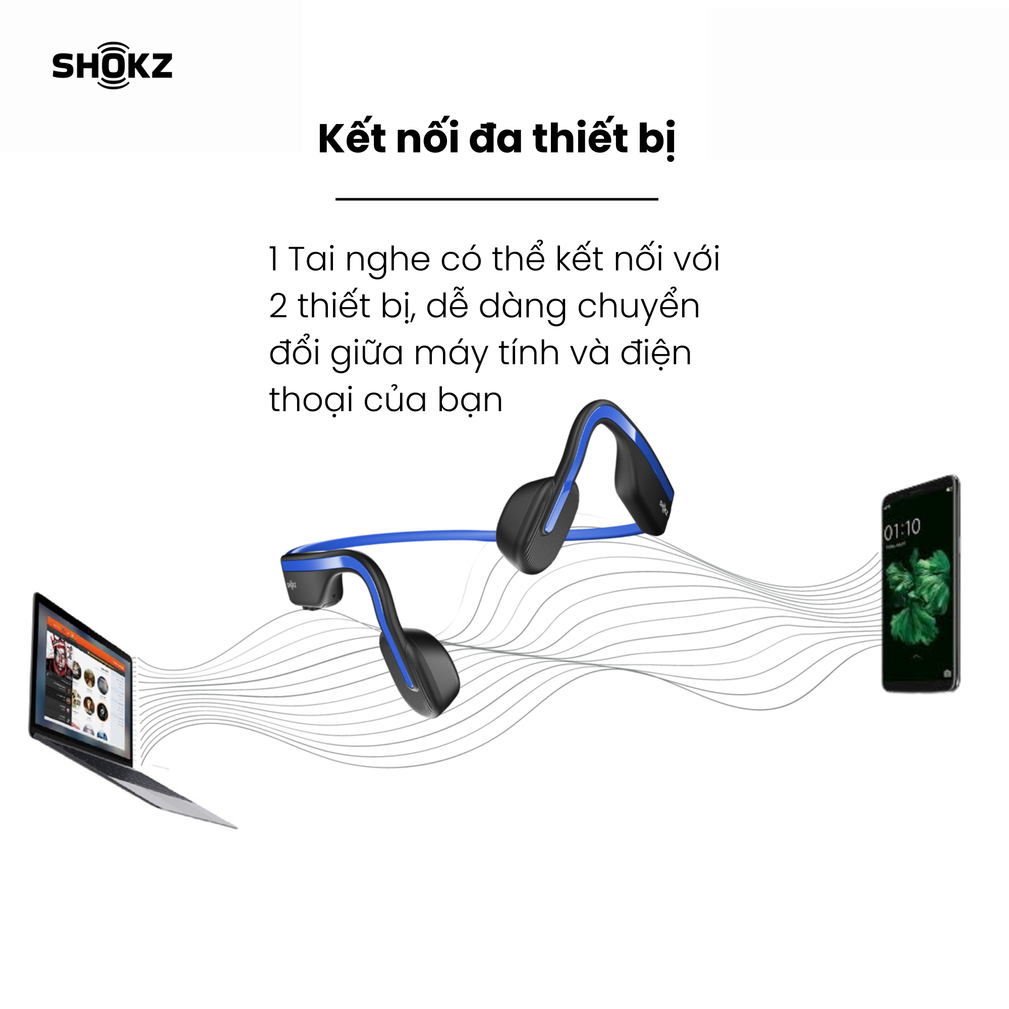 Tai Nghe Bluetooth Thể Thao Truyền Âm Thanh Qua Xương SHOKZ OPEN MOVE S661 Màu Xanh - Hàng chính hãng