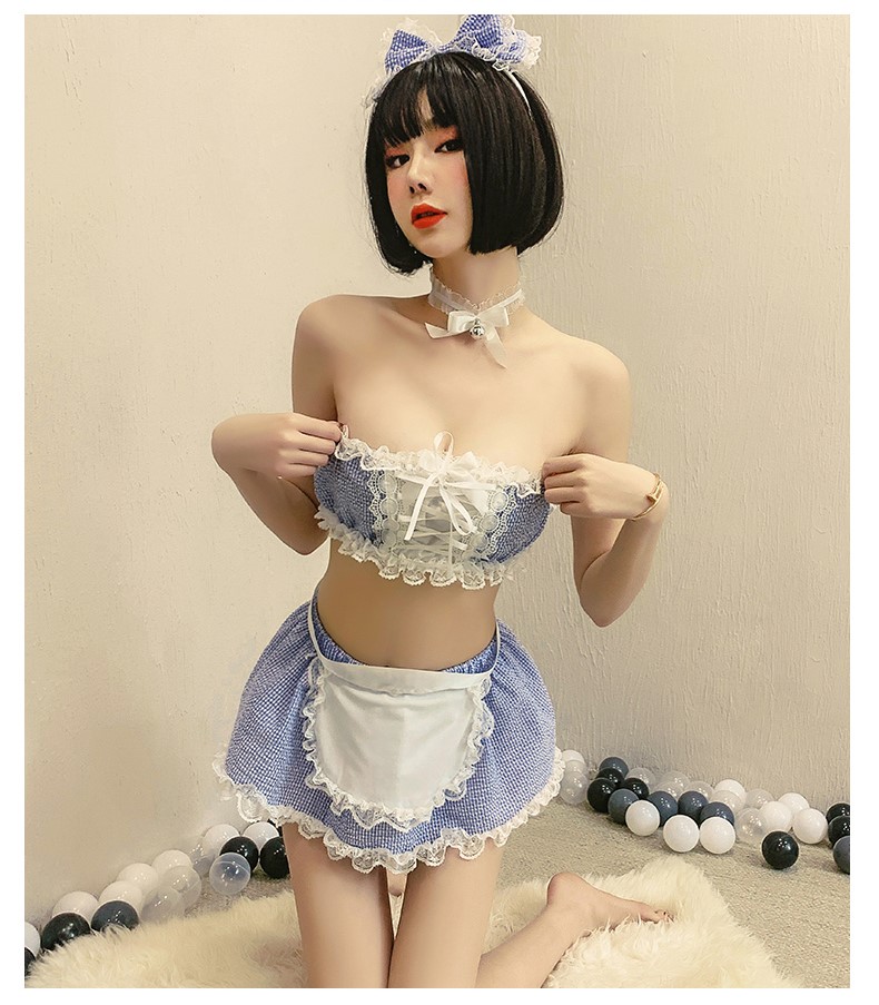 Set ngủ Cosplay giúp việc tạp dề caro