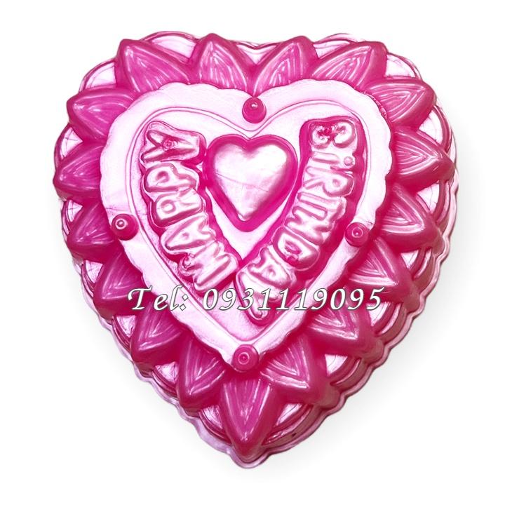 Khuôn rau câu trung thu hình tim Happy Birthday – Loại 12 cm – Mã số 1919