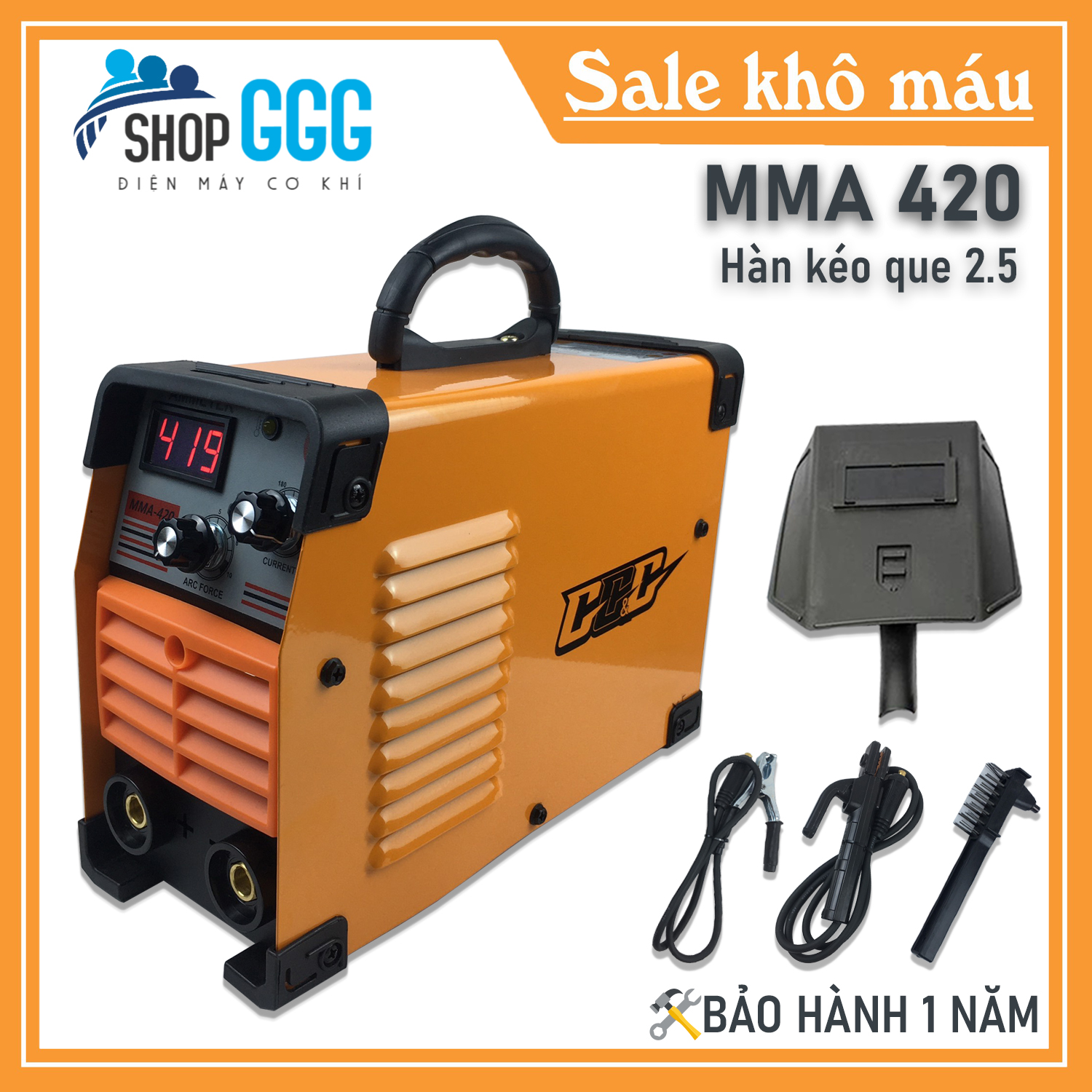 Máy hàn điện tử, máy hàn mini GGG420, máy hàn que 2,5 -Bộ phụ kiện đầy đủ dây hàn + dây mát+ kèm kẹp, mo hàn