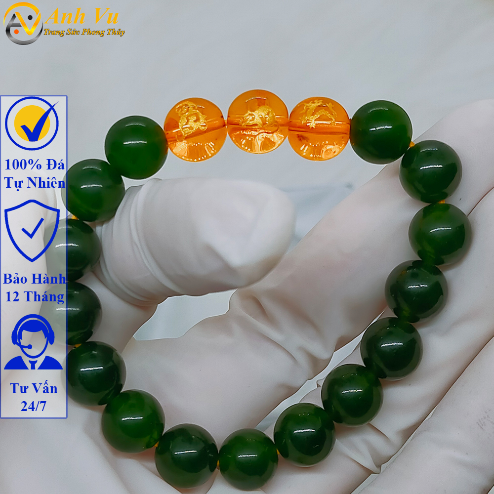 Vòng đá mã não xanh lục chất liệu tự nhiên - Vòng tam hợp quý nhân thân tý thìn cho nữ - May mắn tài lộc