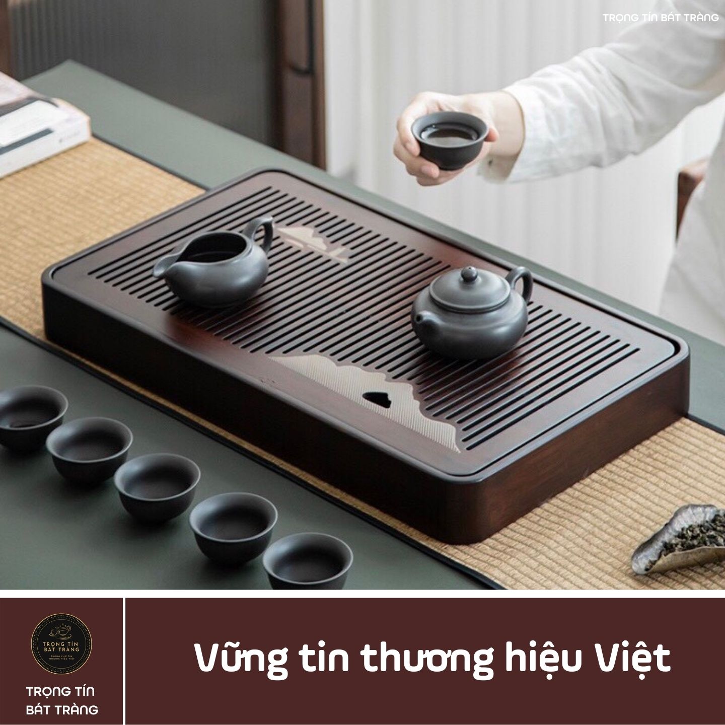 Khay Trà Tre Cao Cấp Hình Chữ Nhật 3 Kích Thước KT 61