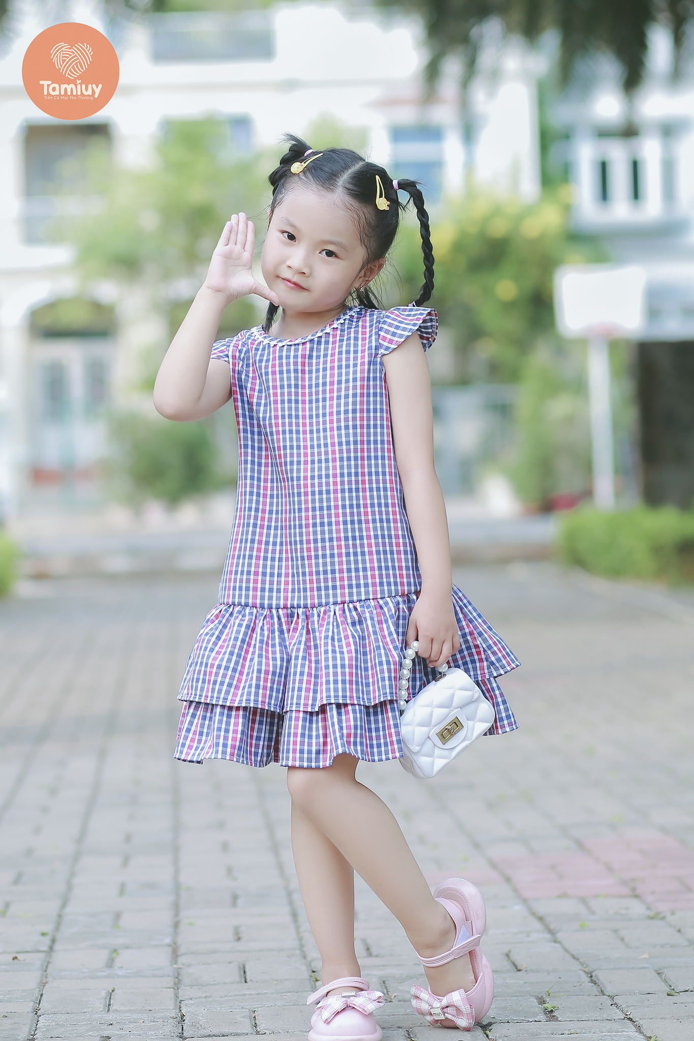 Đầm Xòe Caro  Đuôi Cá Bé Gái Tamiuy Cho Bé 40 kg