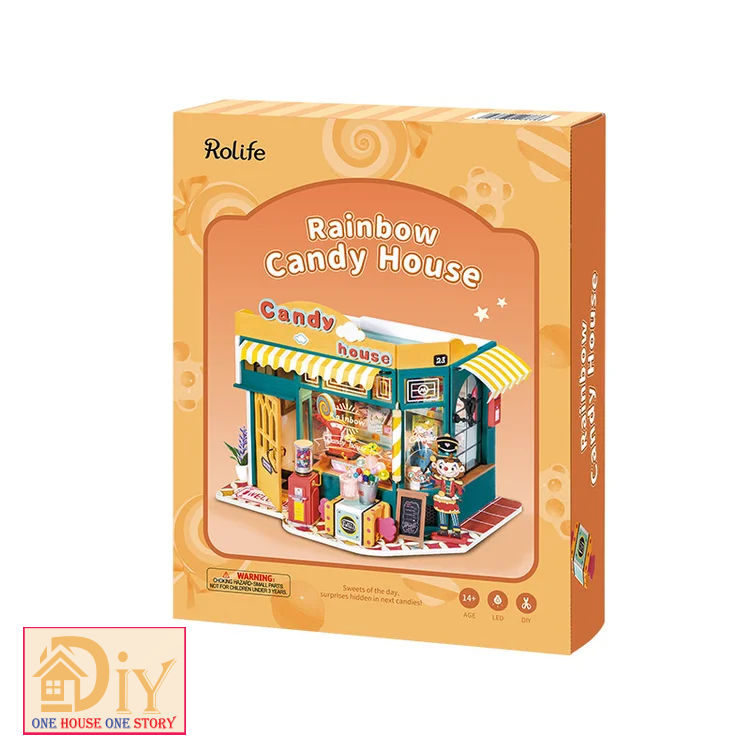 [Bản tiếng Anh]Nhà búp bê Robotime Rolife｜Rainbow Candy House DIY DG158 tự lắp ráp bằng gỗ - Quà tặng giáng sinh