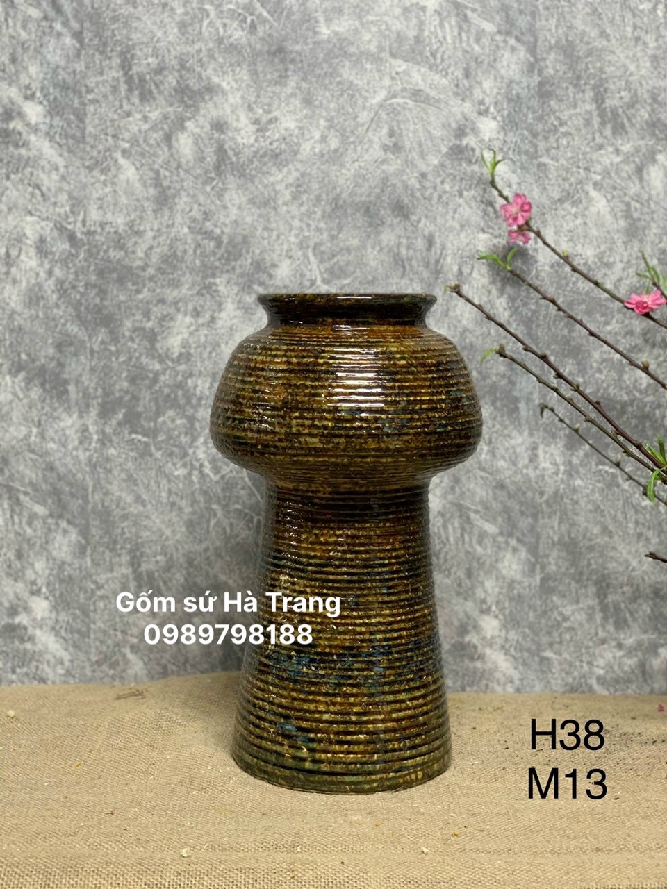 Lọ hoa gốm sứ Bát Tràng cao cấp dáng búp bê size đại cao 38cm