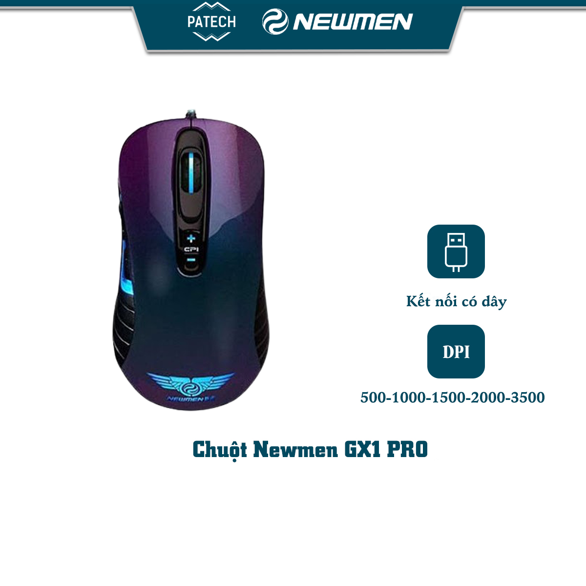 Chuột máy tính Newmen Gaming GX1-Pro 4000DPI Chipset A3090 Switch Omron Led đơn xanh - Hàng Chính Hãng