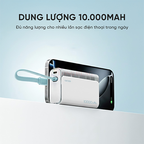 Sạc dự phòng Cuktech Built-in USB-C Cable 1Type-C 33W 10000mAh CP133L LPB100 - Hàng chính hãng