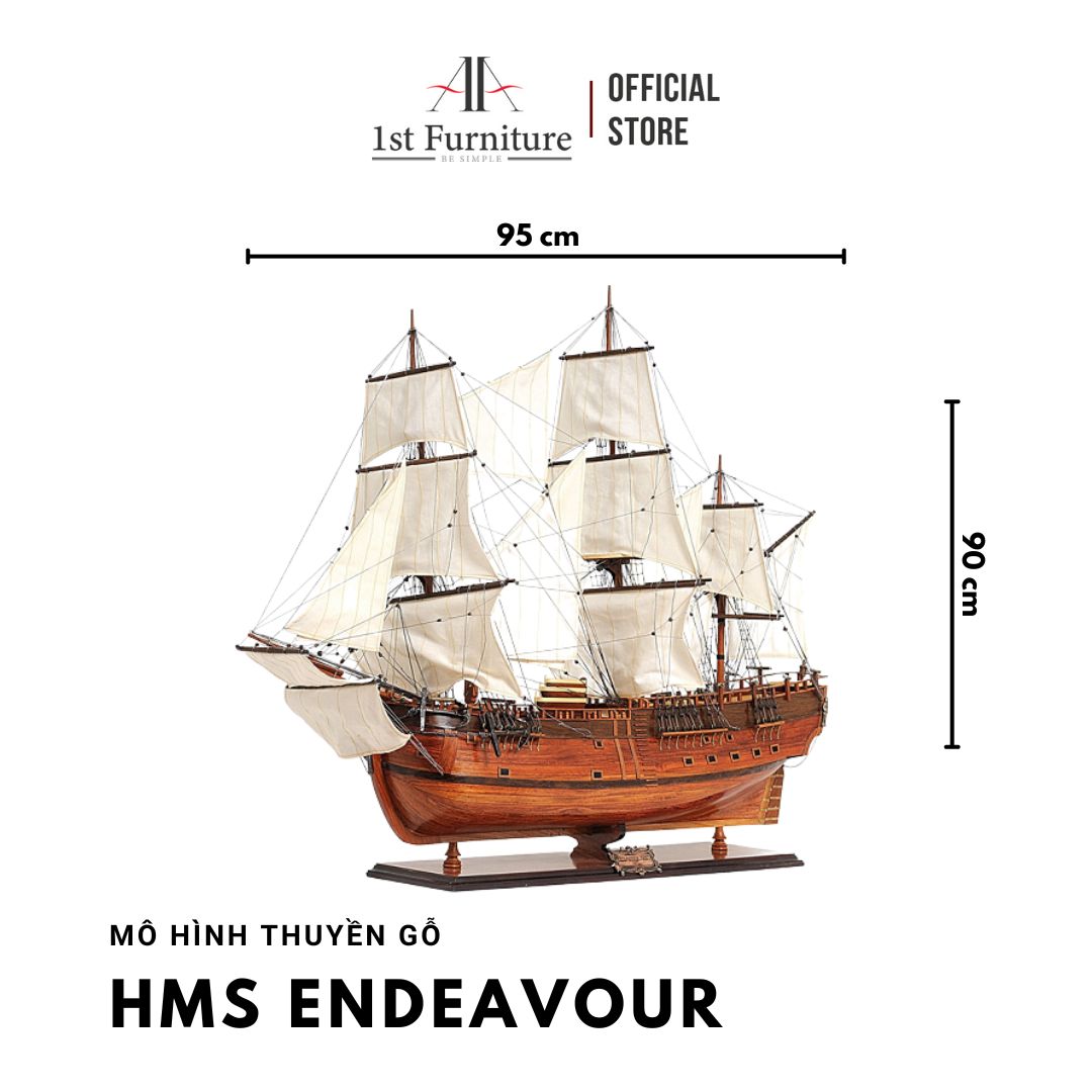 Mô hình Thuyền Cổ HMS ENDEAVOUR cao cấp, mô hình gỗ tự nhiên, lắp ráp sẵn, quà tặng sang trọng 1st FURNITURE