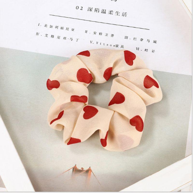 Scrunchies Chun Cột Tóc Họa Tiết Tim Đáng Yêu Phong Cách Hàn Quốc Hottrend 2020