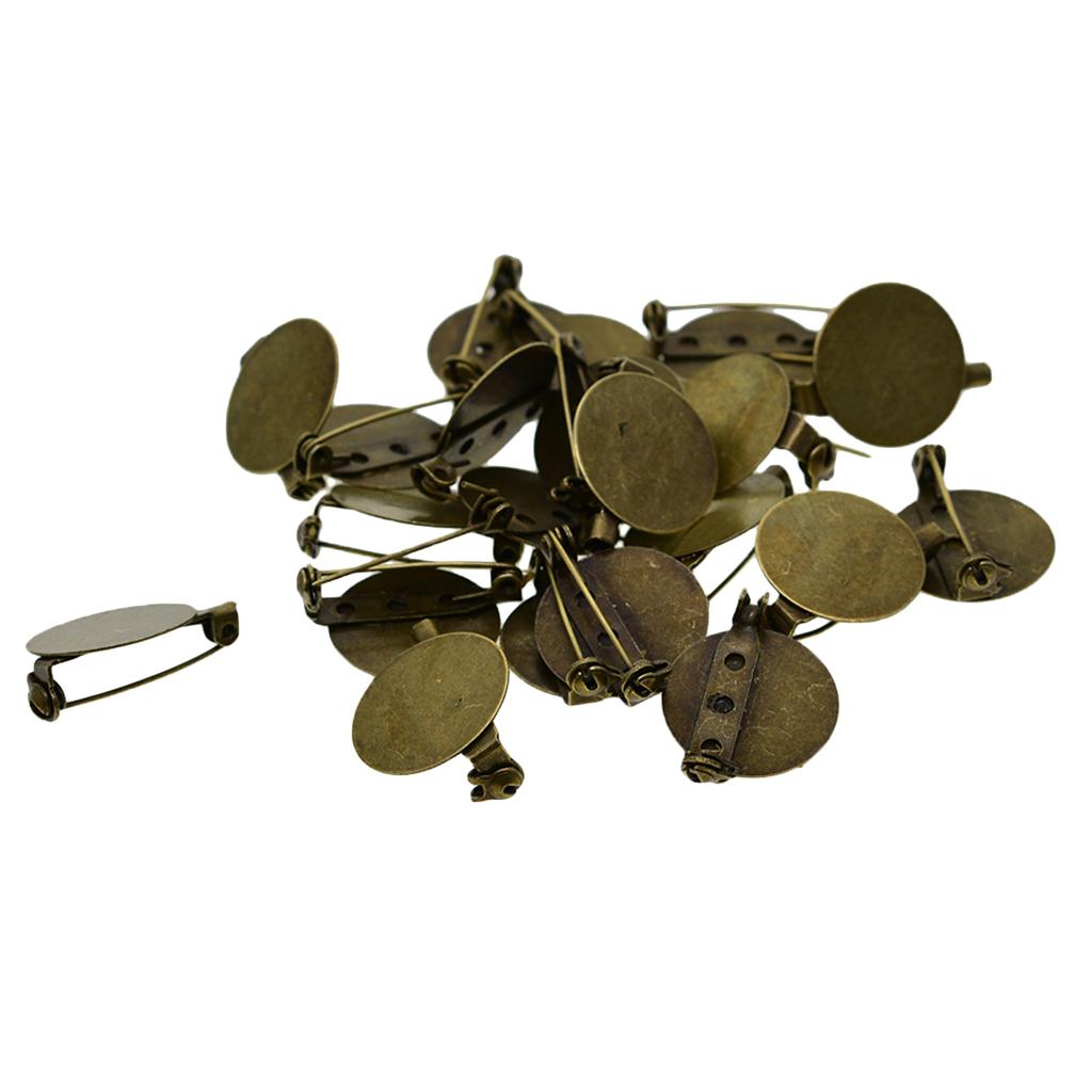 20x Round Brooch Base Blank Tray with Safety Pin Back DIY Jewelry Making Accessories