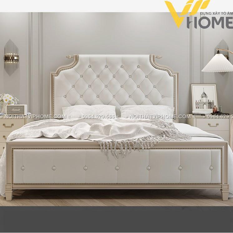 Giường ngủ bọc da nhập khẩu phong cách tân cổ điển đẹp GBD-00132.