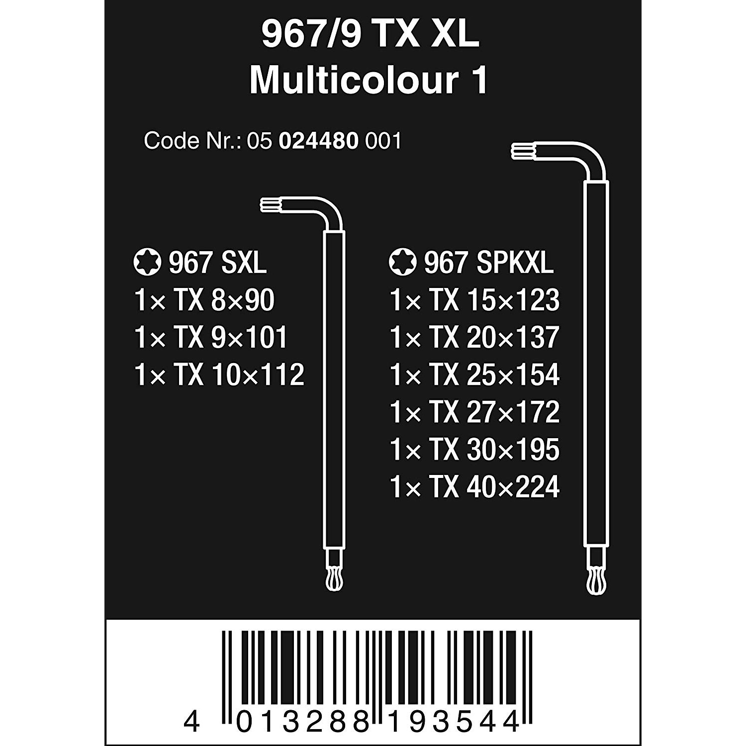 Bộ hoa thị dài nhiều màu sắc 967/9 TX XL Multicolour 1 Wera 05024480001