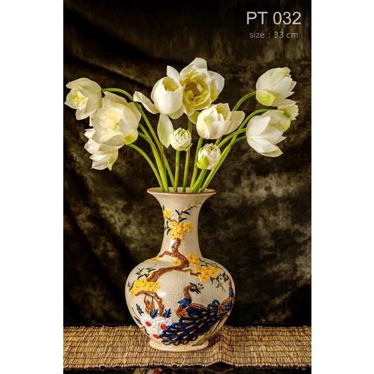 Bình hoa- trưng bày dáng tỏi tròn, men rạn giả cổ, họa tiết đắp nổi thủ công. Gốm sứ Bát Tràng.