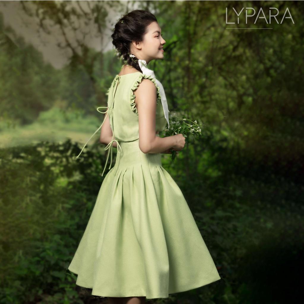 Váy Nữ Xếp Li Áo Croptop Màu Xanh Cốm Lylita Set | By Lypara