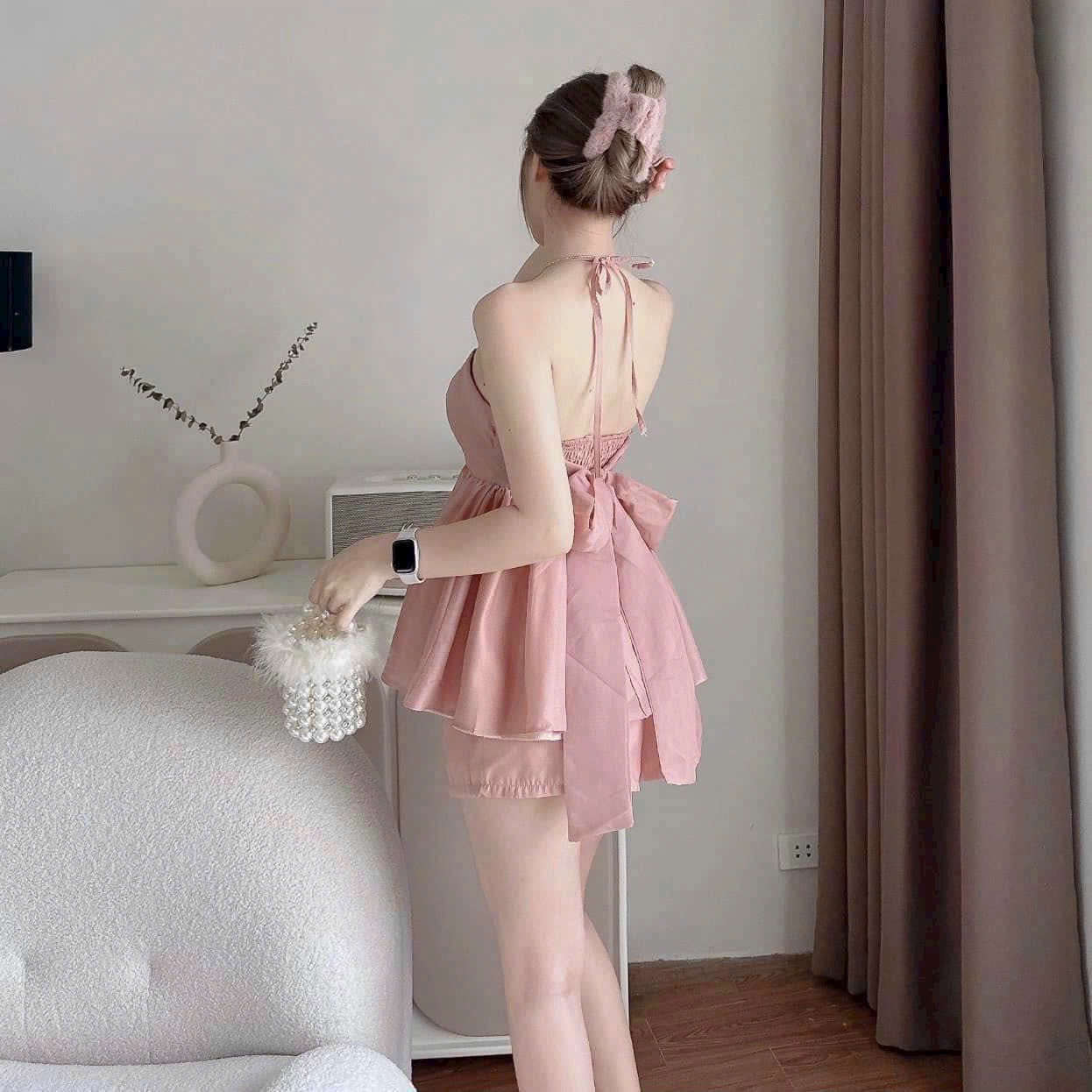 SET ĐÙI MOKING CỘT NƠ SAU (CÓ MÚT NGỰC, QUẦN CÓ LÓT)