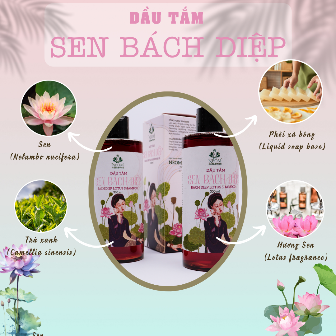 Dầu tắm Sen Bách Diệp dầu tắm thảo dược dưỡng da giúp kháng khuẩn, ngăn ngừa mụn