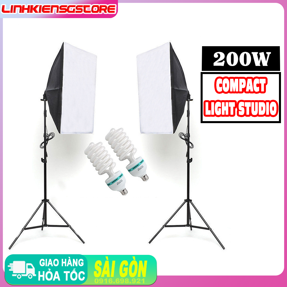 COMBO 2 Bộ kit softbox studio compas mk  200w 5500K hỗ trợ ánh sáng chụp ảnh sản phẩm , lookbook , chân dung