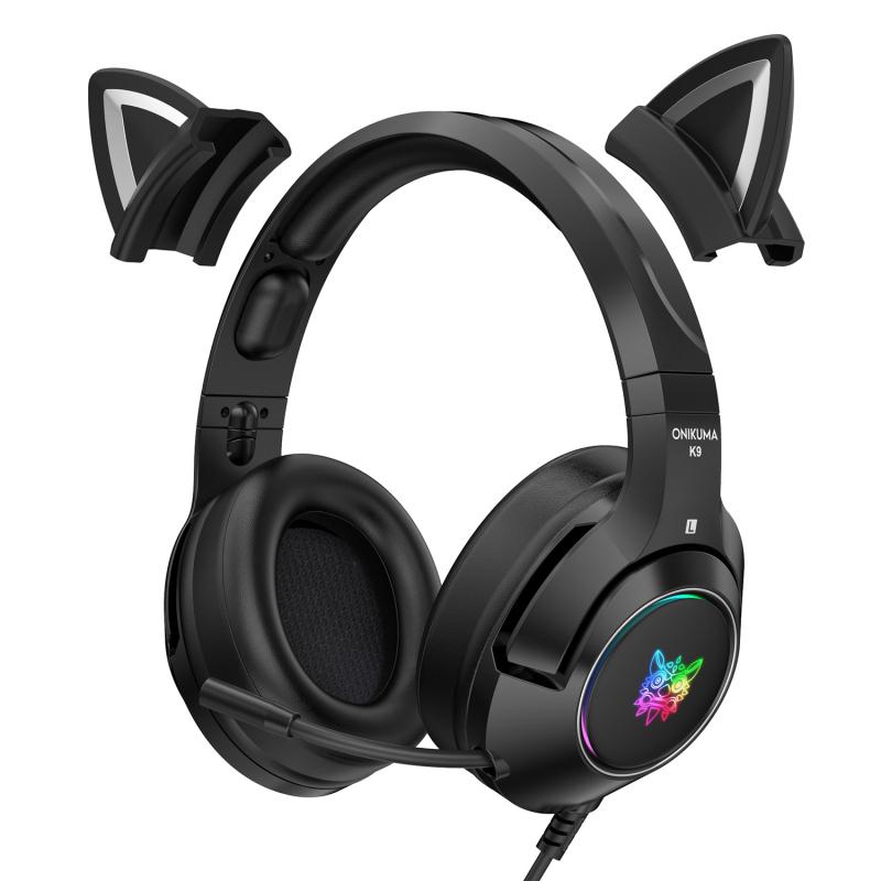 Mới K9 Đen Quỷ Phiên Bản Mèo Tai Cô Gái Tai Nghe Chơi Game RGB Dạ Quang Điện Thoại Di Động Máy Tính Giảm Tiếng Ồn Có Mic
