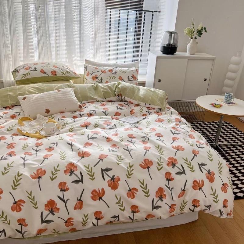 Bộ Chăn Ga Gối Cotton living 100%cotton Hàng Nhập Khẩu Cao Cấp 4 Món Hoa vintage
