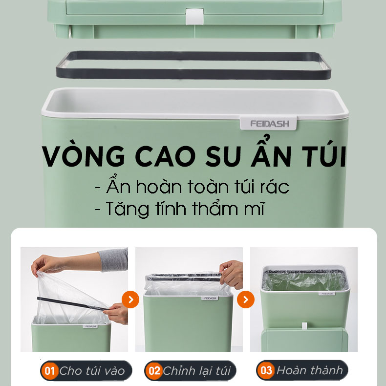 Thùng Rác Thông Minh Treo Tủ Bếp Thiết Kế Nắp Mở Đa Chiều - Có Thanh Treo Cửa Tủ Bếp FEIDASH TG3680