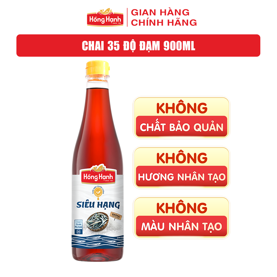 Nước mắm truyền thống Phú Quốc Hồng Hạnh Siêu Hạng 35 độ đạm dung tích 900ML - Chấm, kho đúng điệu