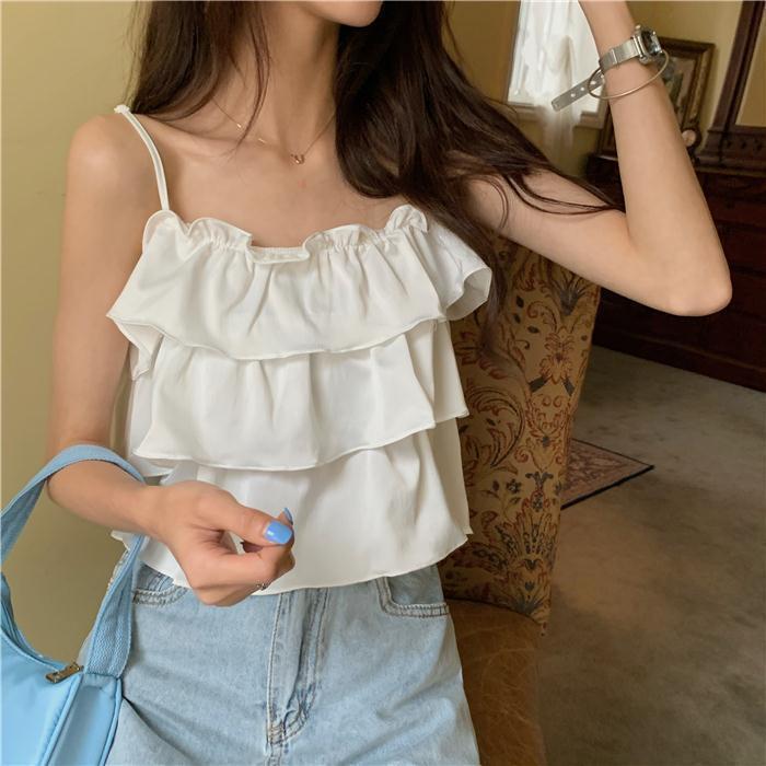 Áo hai dây, Áo croptop trễ vai bánh bèo tiểu thư nhiều tầng xinh xắn đi dã ngoại đi chơi đi du lịch thoáng mát AO003