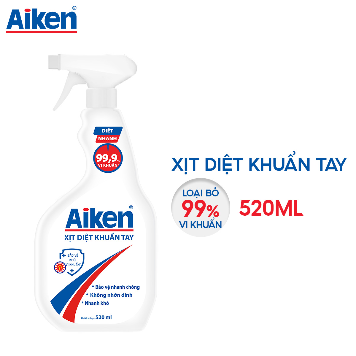 Combo 2 Xịt Diệt Khuẩn Tay Aiken 520ml