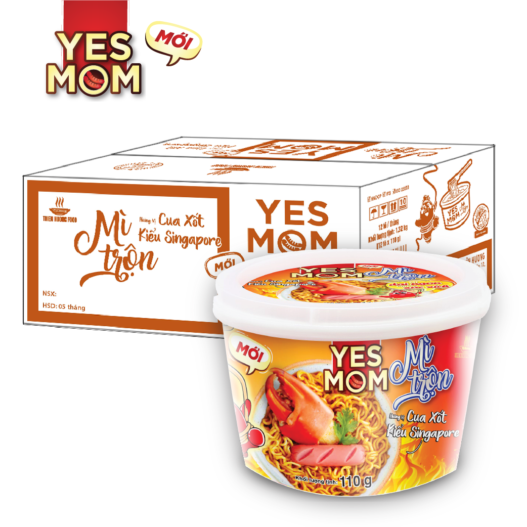 Thùng 12 tô Mì Tô Trộn Cua Xốt Kiểu Singapore Yes Mom 110gr/ Tô