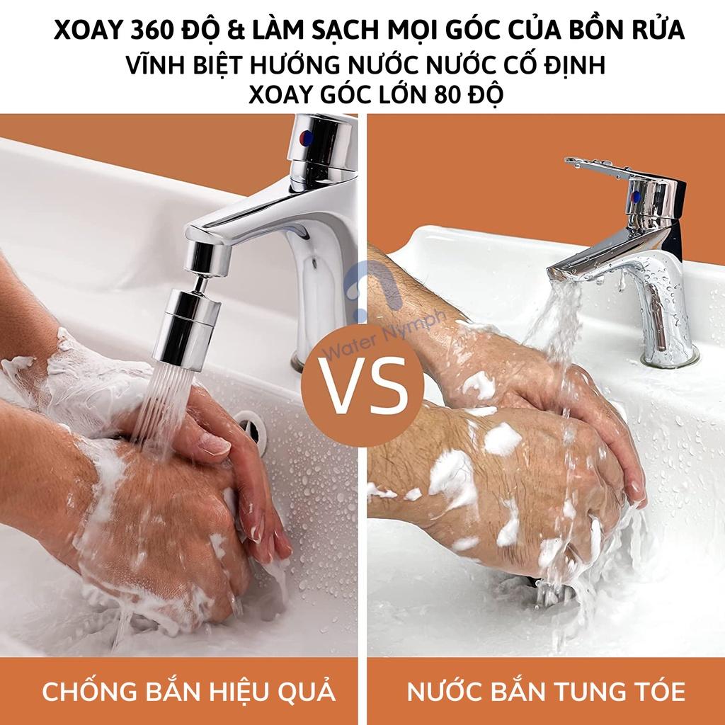 Đầu vòi rửa bát tăng áp, xoay 360 độ Waternymph tạo bọt, chống bắn, 2 chế độ phun tiện ích (tặng bộ ren)