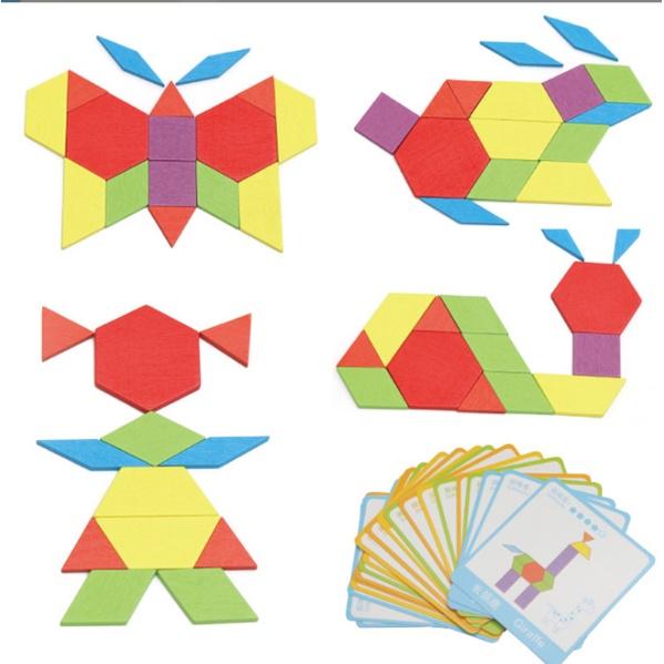 Đồ chơi bộ xếp hình sáng tạo Tangram 130 chi tiết bằng gỗ cho bé - Bộ đồ chơi Puzzle Block 130 chi tiết cho bé thoả sức