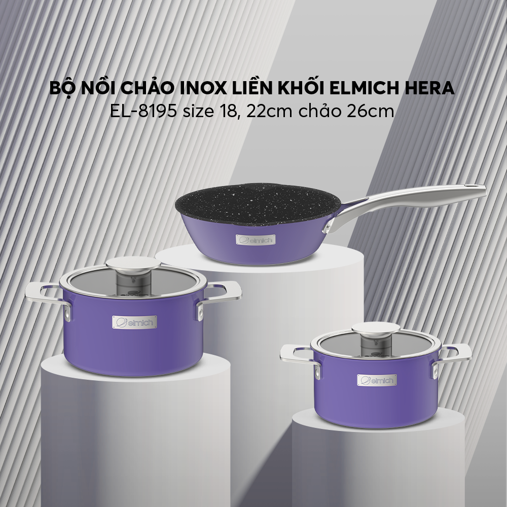 Bộ nồi Inox liền khối Elmich Hera EL-8195 size 18, 22 chảo 26cm