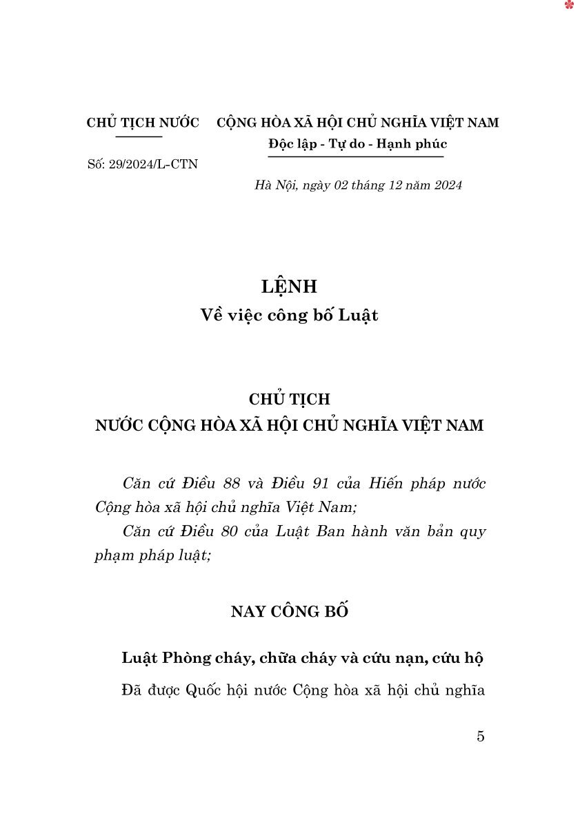 Luật phòng cháy, chữa cháy và cứu nạn, cứu hộ năm 2024 - bản in 2025