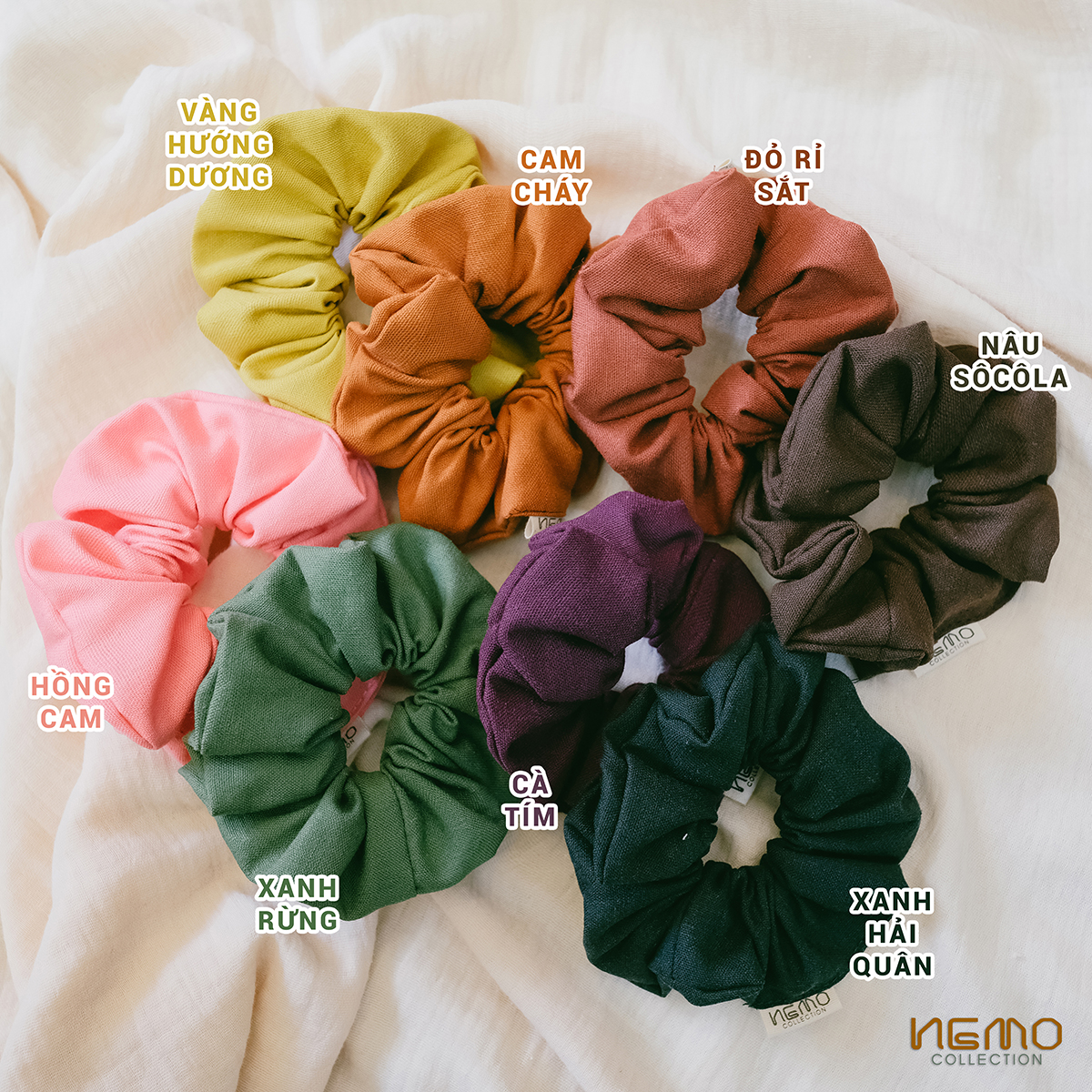 Cột Tóc Vải Linen Scrunchies NEMO Collection phôm phồng to sắc màu cổ điển - SCKM