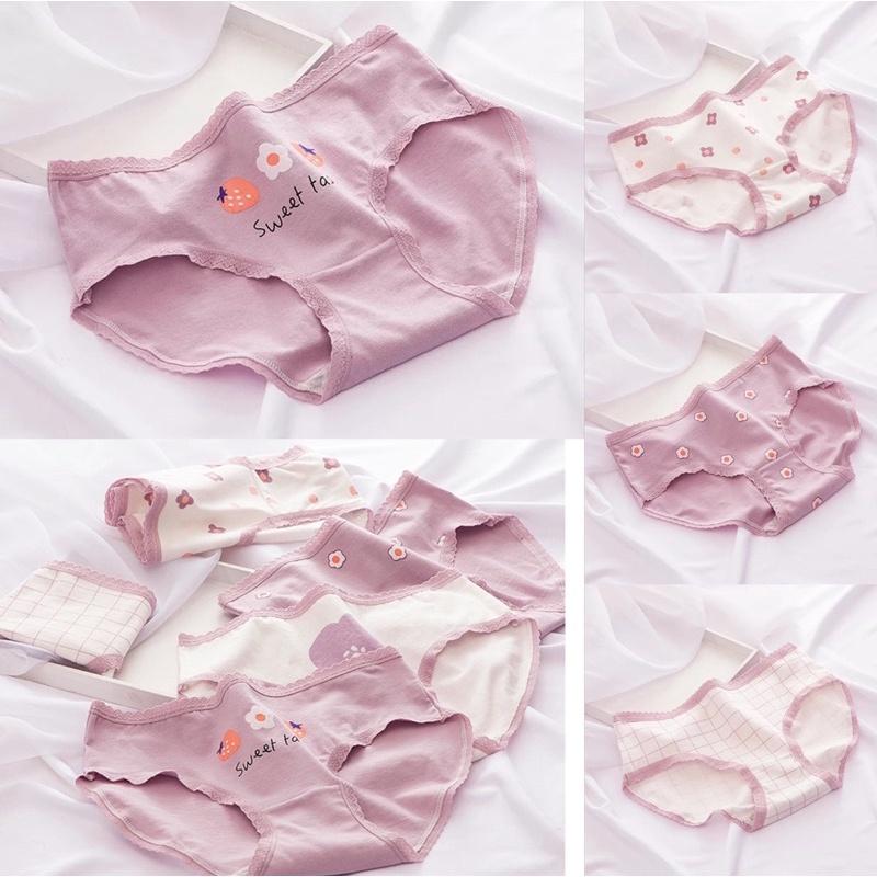Quần Lót Nữ Cotton Nâng Mông Co Giãn hoạ tiết hoa tím siêu xinh QL02