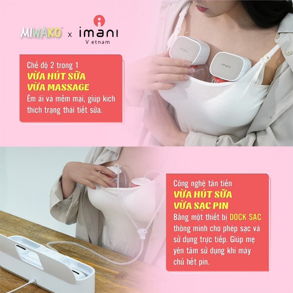 Máy hút sữa không dây IMANI I2 PLUS máy hút sữa rảnh tay chất liệu silicon không chứa BPA