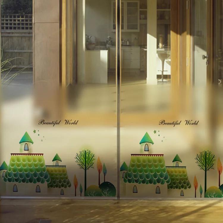 Decal trang trí kính cao cấp mẫu Ngôi Nhà Xanh lá
