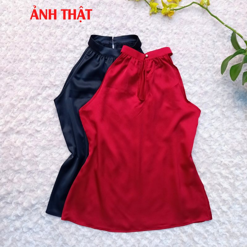 Áo hai dây ngọc trai cổ yếm mặc trong vest chất vải lụa satin, thoáng mát khi mặc - New Design AO0014