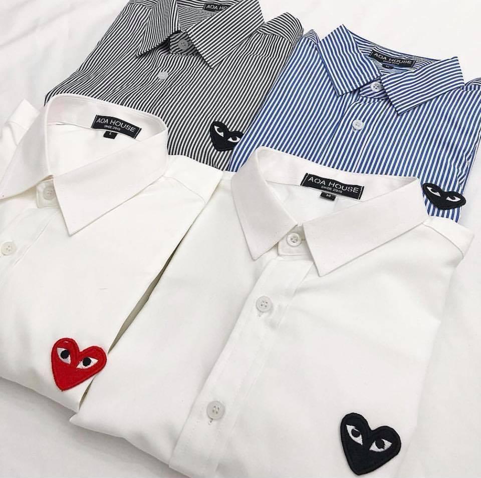Áo sơ mi tim #CDG trắng kem