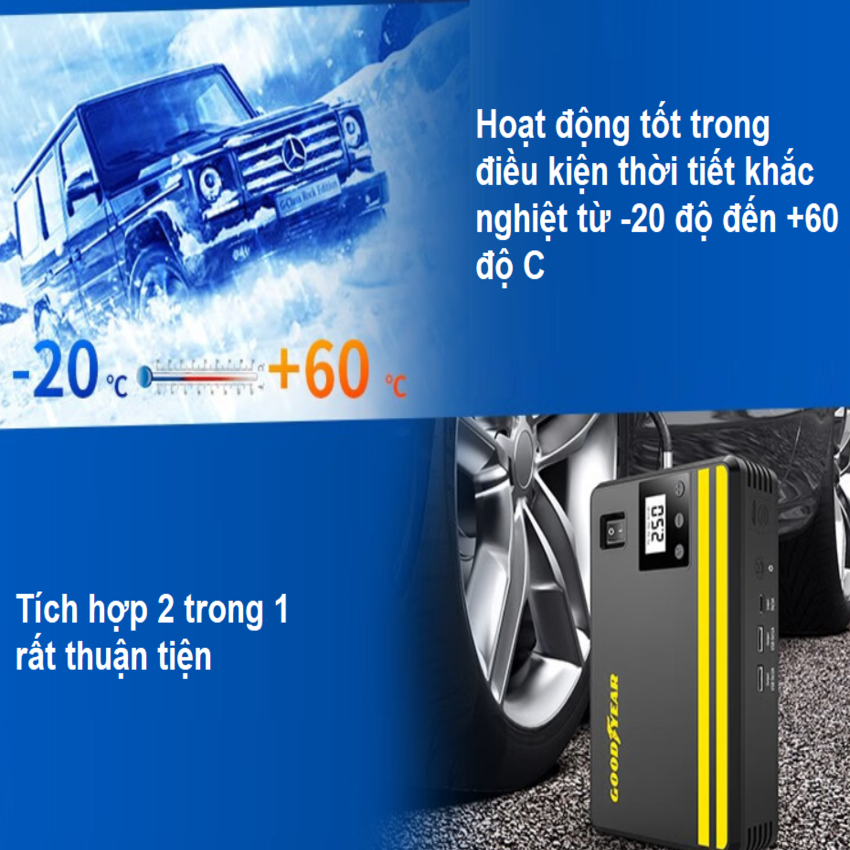 Bộ kích điện, kích bình ắc quy, kiêm máy bơm lốp ô tô và sạc dự phòng Goodyear GY-5296 - Hàng Nhập Khẩu (Bảo hành 12 tháng)