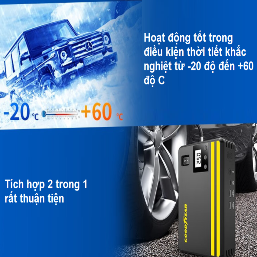 Chia sẻ: Bộ kích bình kiêm bơm lốp ô tô và sạc dự phòng Goodyear cao cấp GY-5296